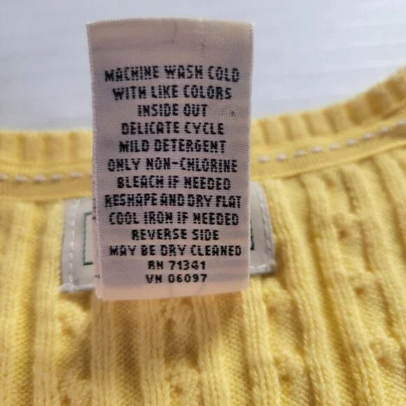 L.L. Bean Women Sleeveless Yellow Cable Knit Cotton V-Neck Sweater Vest Size S - Picture 4 of 6